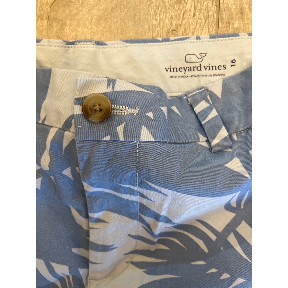Vineyard Vines Kids Palm Leaf Print Shorts Sz 16‎ Blue White Casual Summer Beach